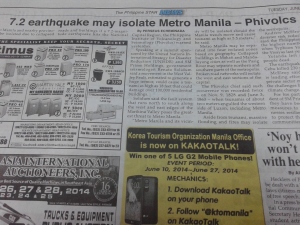 Earthquake report in The Philippine Star